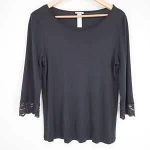 Hanro of Switzerland Womens Shirt Sz Small Black Lace Cotton Luxury Loungewear